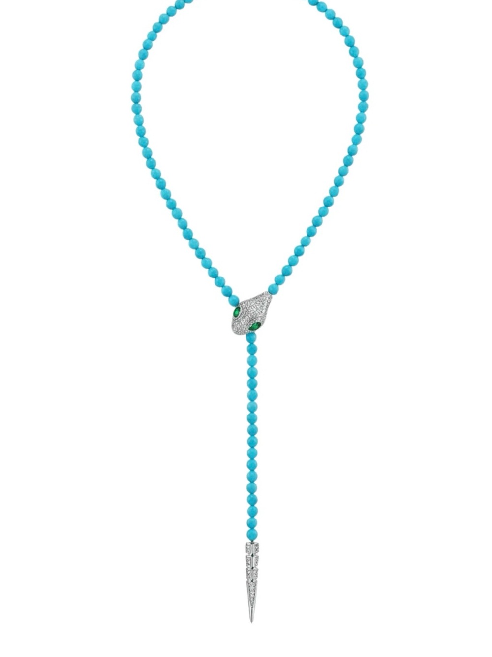 Turquoise Beaded Y-Shaped Necklace with Silver Pavé Accents adjustable snake